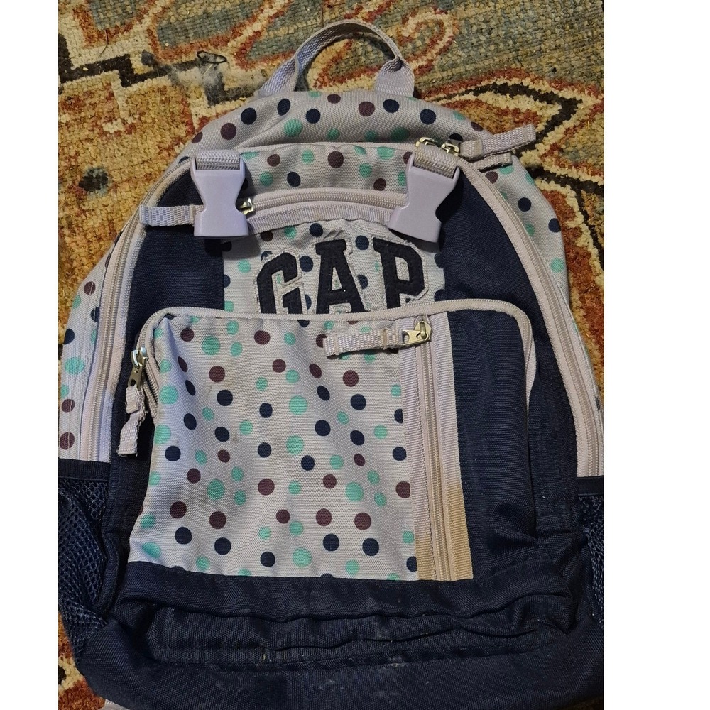 Gap Kids Polka Dot Backpack Navy Blue Grey School Bag Padded Straps One Size